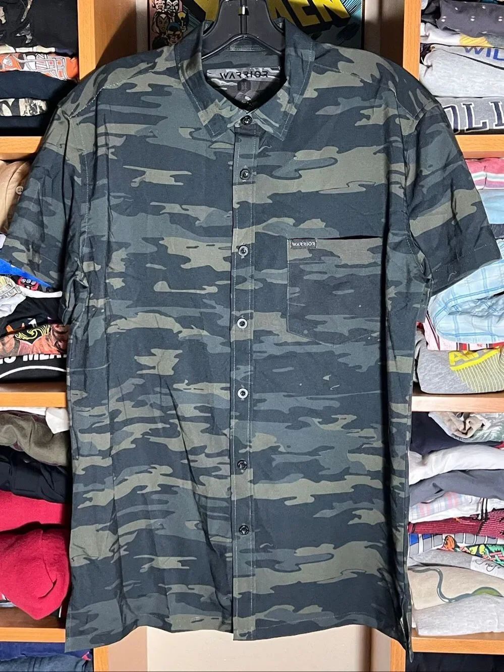 Warrior Co Men’s Camo Tactical Stretch Button Shirt Medium